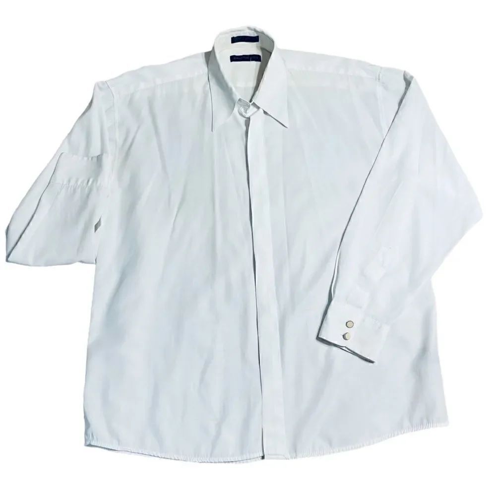 Vintage White Bruttini Men Button Down Viscose Mix Shirt Size XL